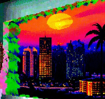 City skyline at sunset